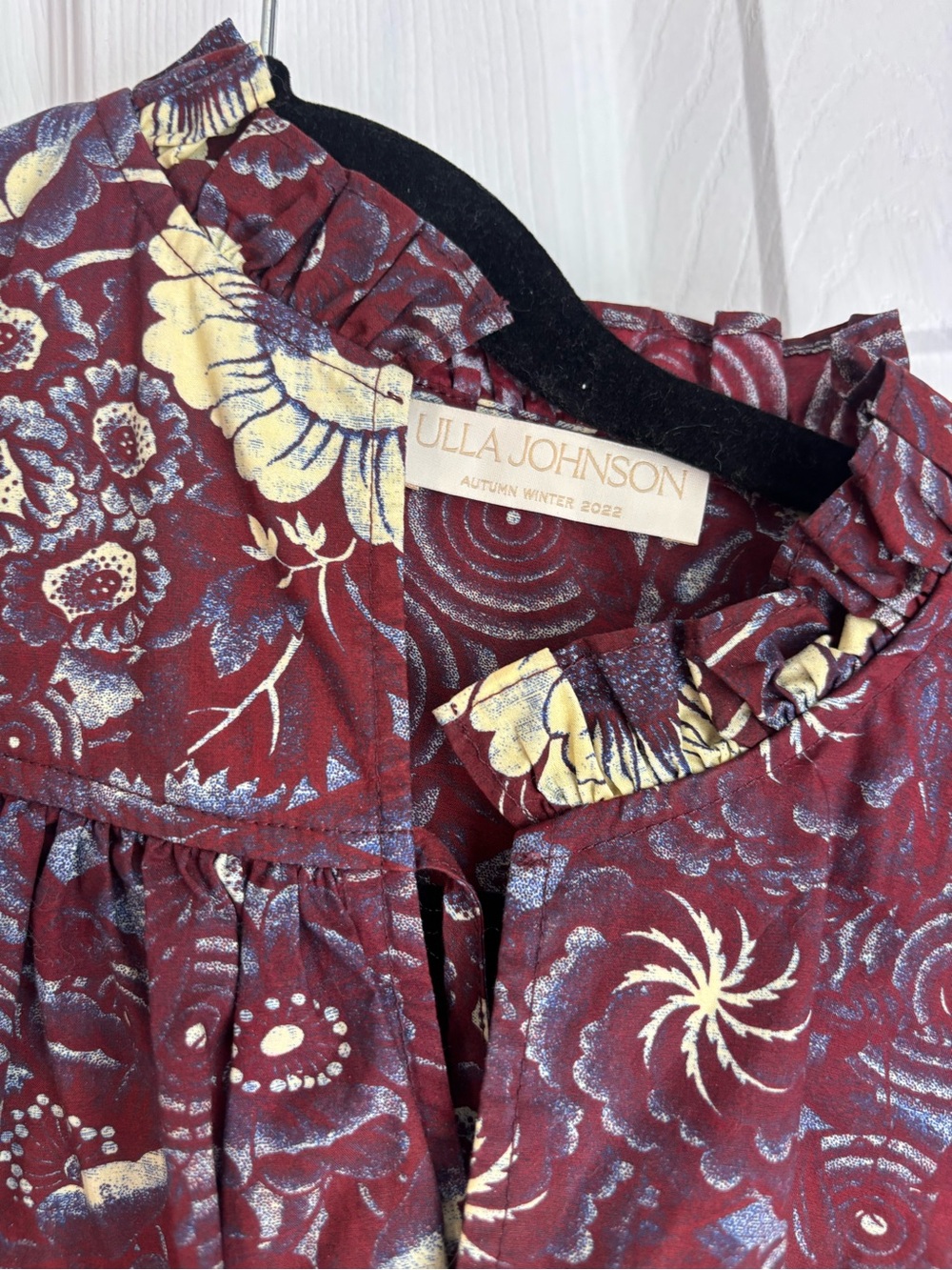 Ulla Johnson Plum Floral Ruffle-Sleeve Top - Picture 6 of 7